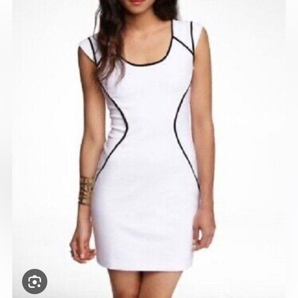 Express Womens Bodycon Mini Dress Colorblock Back Zip Scoop Neck White